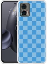 Motorola Edge 30 Neo Hoesje Blauw Dambordpatroon - Designed by Cazy