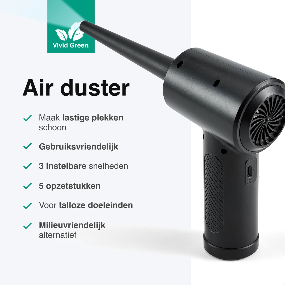ATEngeus Perslucht-stofventilator, traploze snelheid, elektrische stofblazer met opbergkoffer, persluchtspray met led, 6 accessoires, luchtblazer voor auto, pc, thuis