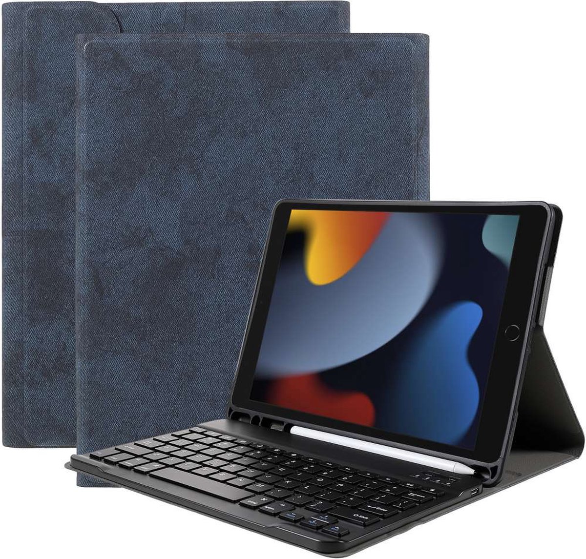Just in Case Vintage Bluetooth Keyboard Cover AZERTY hoes voor iPad 10.2 inch - blauw