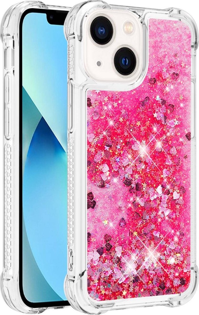 Peachy Glitter TPU hoesje geschikt voor iPhone 14 - transparant roze