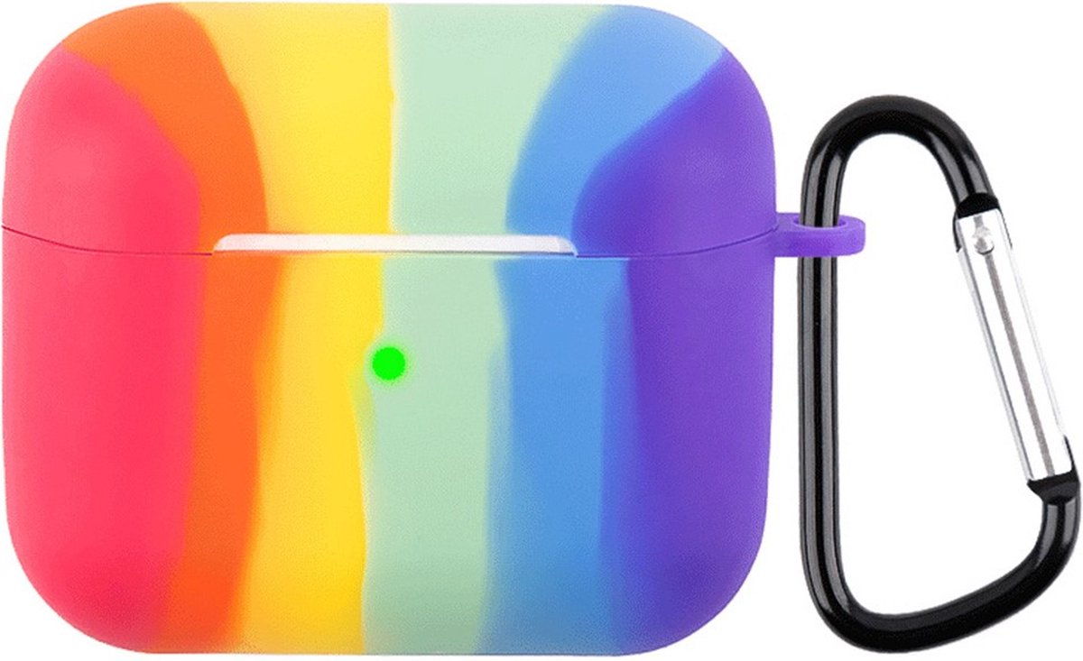 Peachy Rainbow Pride Regenboog siliconen hoesje met haak voor AirPods 3 - pastel