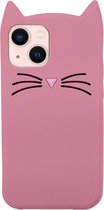 Peachy Schattige kat siliconen hoesje voor iPhone 14 - roze