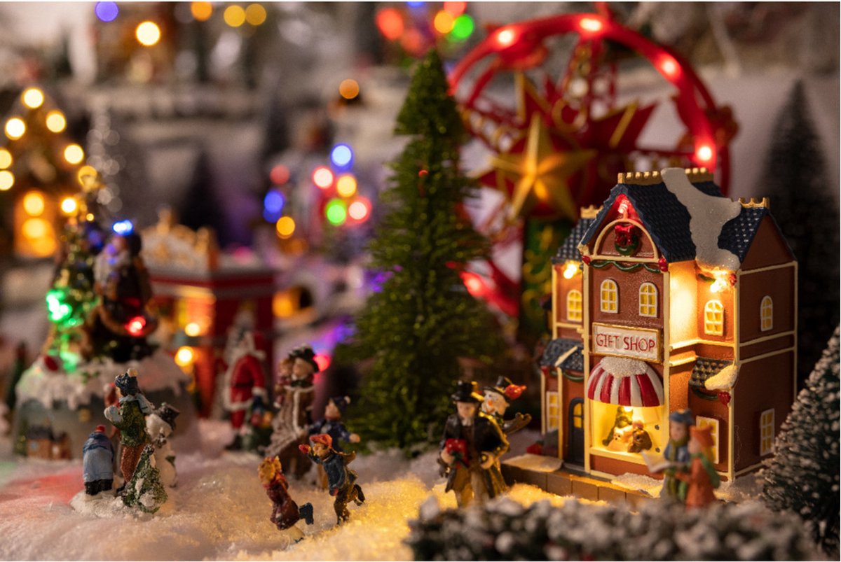 Kerstdorp - 17-delige set - met huisjes, figuren en verlichting - kerstdorpje huisjes en accessoires – foto 3