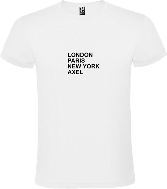 Wit T-Shirt met “ LONDON, PARIS, NEW YORK, AXEL “ Afbeelding Zwart Size S