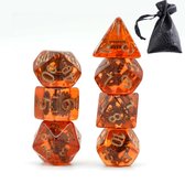 Lapi Toys - Dungeons and Dragons dobbelstenen - D&D dobbelstenen - D&D polydice - 1 set (7 stuks) - Inclusief kunstleren bewaarzak - Oranje