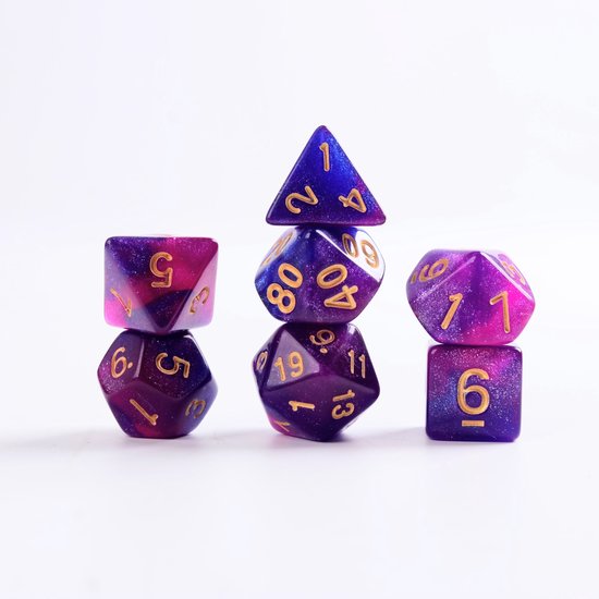 Afbeelding van het spel Lapi Toys - Dungeons and Dragons dobbelstenen - D&D dobbelstenen - D&D polydice - 1 set (7 stuks) - Acryl - Roze - Paars