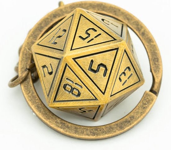 Afbeelding van het spel Lapi Toys - Dungeons and Dragons sleutelhanger - DnD D20 sleutelhanger - D20 dobbelsteen - D&D metal polydice - Afneembaar - Metaal - Goud