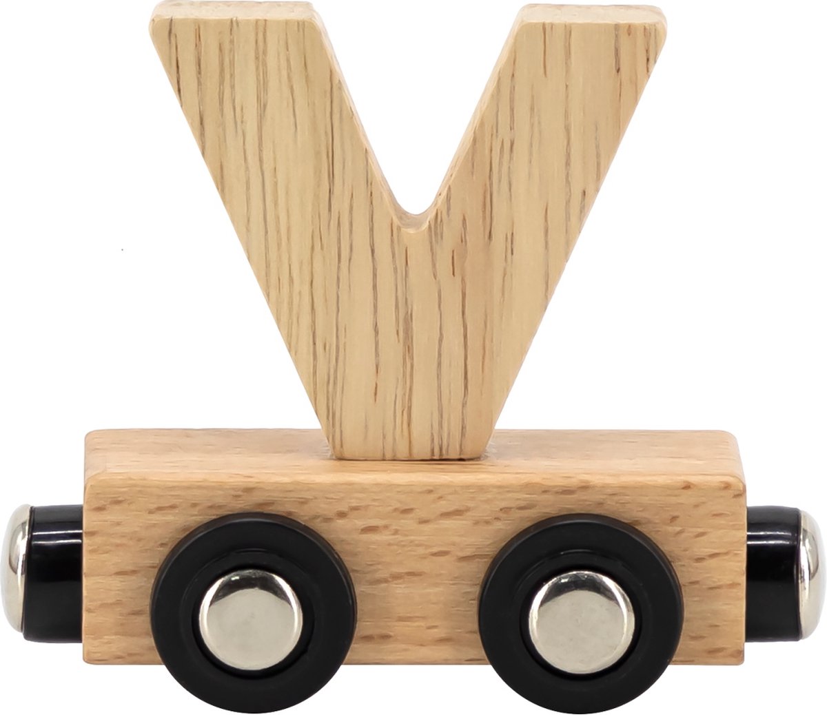 Tryco Houten Naturel Lettertrein Letter V - Letterwagon voor Woorden en Naamtreinen - Stimuleert Creativiteit en Motoriek - Vanaf 3 Jaar