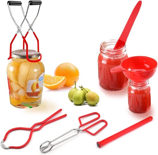 6delige Canning Tool Set inclusief dekselopener, kunststof trechter
