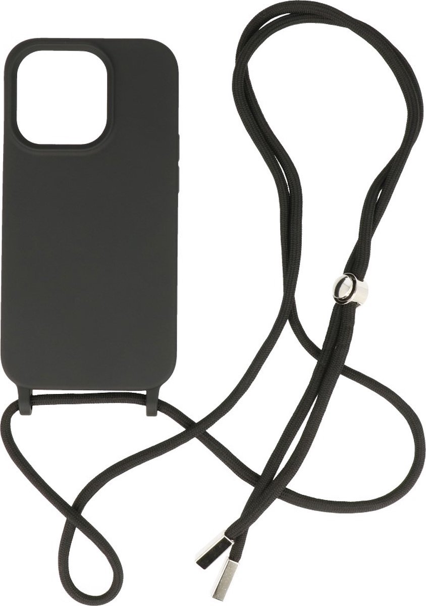 Hoesje met Koord 2.5mm Dikke Back Cover Kleur Zwart geschikt voor Iphone 14 Pro Max