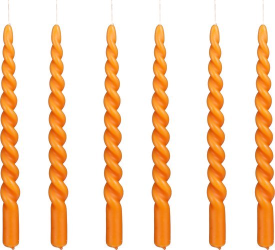 Bougie Torsadée Mica Decorations - Set de 6 - H29 x Ø2,2 cm - Oranje