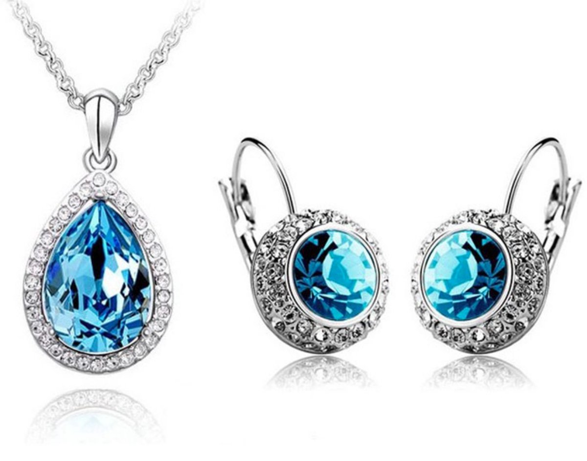 Sieraden set | rondjes blauw | zilver gekleurd
