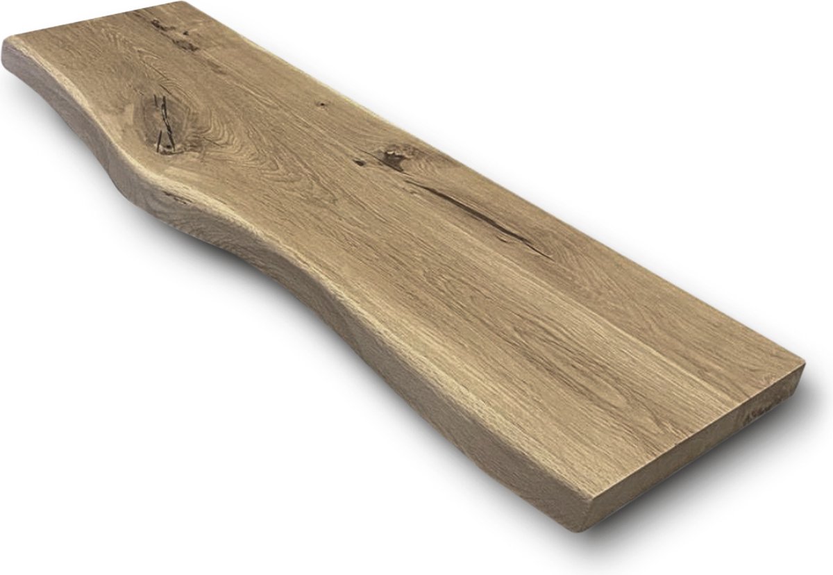 Wandplank Massief Eiken Hout Zwevend - 240x20 - Met Blinde Bevestiging - Natural - Boomstam Plank - Boekenplank