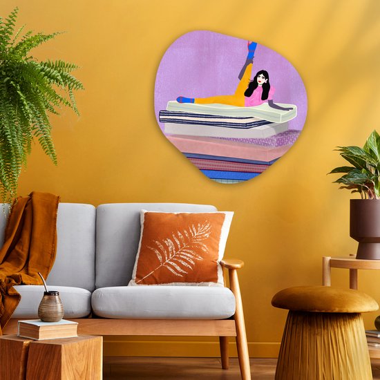 Décoration murale bio - Décoration murale plastique - Tableau bio - Femme - Vintage - Pastel - 60x60 cm - Forme miroir bio sur plastique