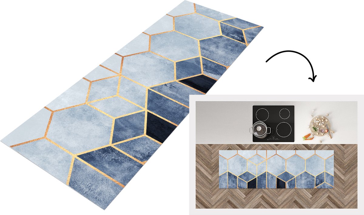 KitchenYeah Keukenloper - Loper keuken - Hexagon - Gold - Luxe - Patronen - Keukenloper vinyl, foto 7