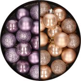 Kunststof kerstballen -28x st. - lila paars en lichtbruin-3 cm - kunststof