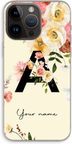 Gepersonaliseerd - Case Company® - Hoesje geschikt voor iPhone 14 Pro Max hoesje - Flirty Flowers Monogram - Soft Cover Telefoonhoesje - Bescherming aan alle Kanten en Schermrand