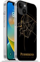 Geschikt voorApple Iphone 14 Plus - Soft case hoesje - Purmerend - Kaart - Zwart - Goud - Siliconen Telefoonhoesje