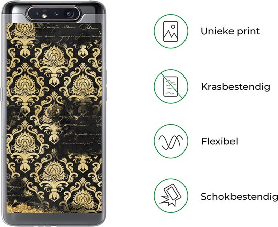 Coque Samsung Galaxy A80 - Zwart - Ornement - Or - Coque de téléphone en Siliconen