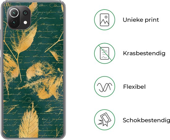 Convient pour coque Xiaomi 11T - Feuilles - Or - Vert - Coque de téléphone en Siliconen