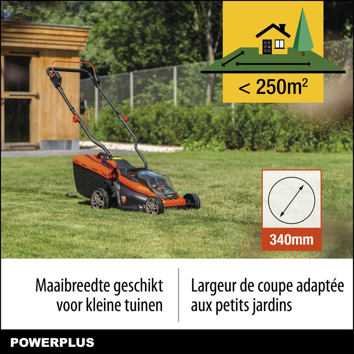 Powerplus Dual Power accu grasmaaier POWDPG75561 - 20 V, 340 mm Ø grasmachine, zonder accu en lader, met grasopvangsysteem en achteruitworp – foto 5