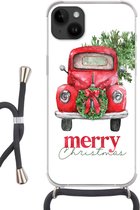 Geschikt voorApple Iphone 14 Plus - Crossbody Case - Kerst - Auto - Spreuken - Quotes - Merry Christmas - Siliconen - Crossbody - Backcover met Koord - Telefoonhoesje met koord - Hoesje met touw