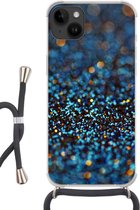 Geschikt voorApple Iphone 14 Plus - Crossbody Case - Glitter - Blauw - Abstract - Design - Siliconen - Crossbody - Backcover met Koord - Telefoonhoesje met koord - Hoesje met touw