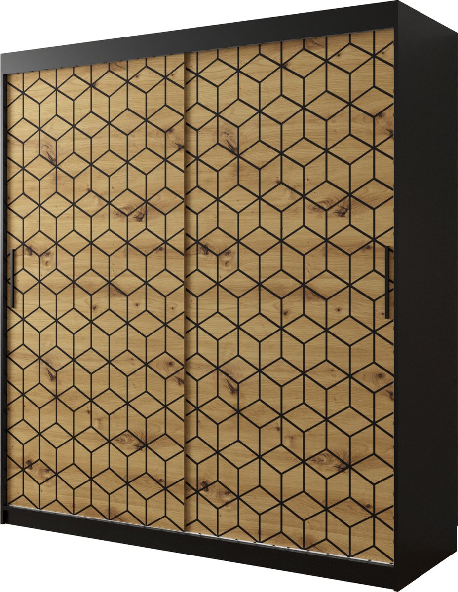 Kledingkast - Open Kast - 176x90x40 cm - MDF lichte Eik & Metaal | Leen