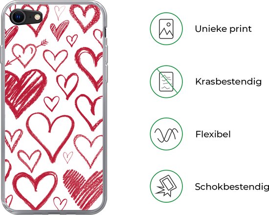 Coque iPhone 8 - Une illustration avec différents coeurs sur fond blanc - Coque en Siliconen pour téléphone