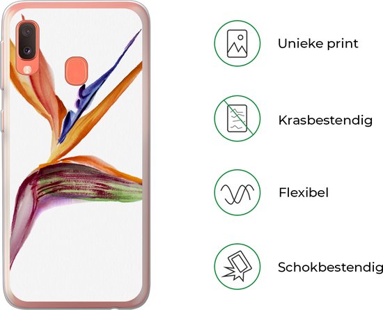 Étui Samsung Galaxy A20e - Strelitzia - Aquarelle - Fleurs - Étui de téléphone en Siliconen