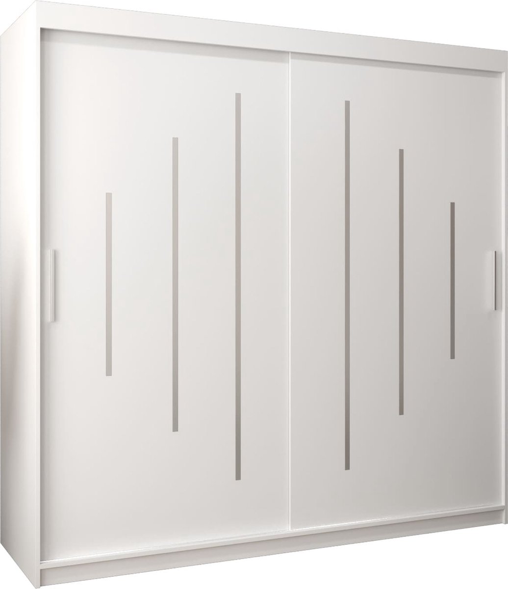 InspireME Kledingkast met 2 schuifdeuren, Modern-stijl, Een kledingkast met planken (BxHxD): 200x200x62 - MALTESE 200 Wit Mat met 4 lades