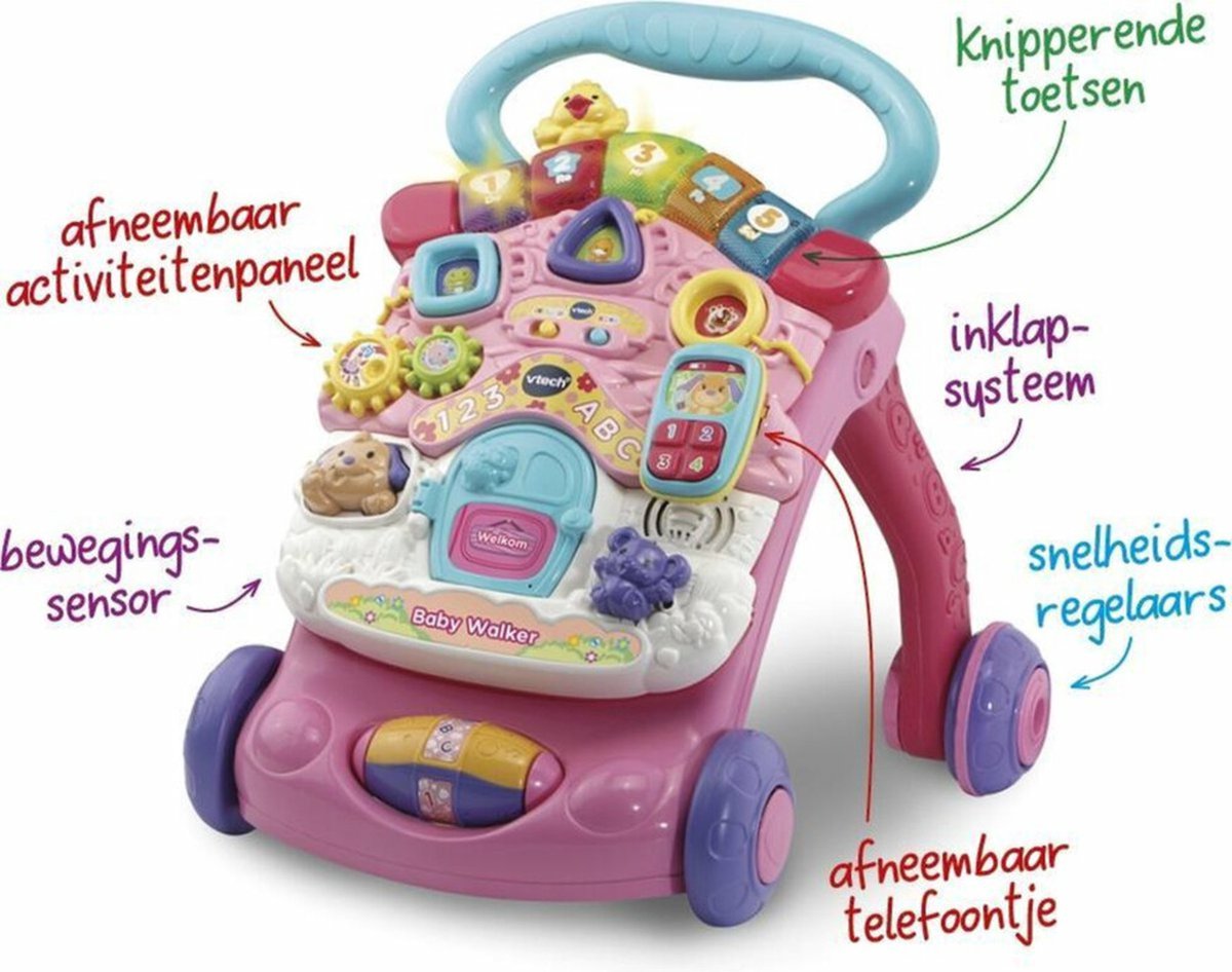 VTech 2 in 1 Baby Walker - Educatieve Loopwagen - Licht & Geluidseffecten - Roze - Nederlands – foto 5