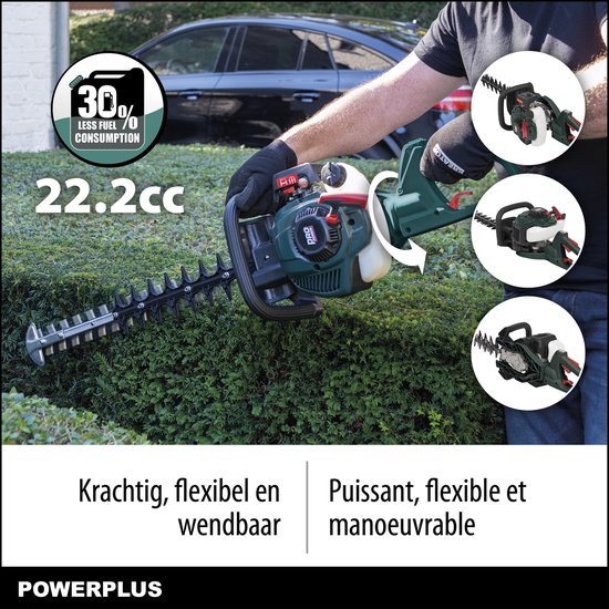 Powerplus Benzine Heggenschaar POWPG30110 - Benzine haagschaar van 22,2 cc, mes van 610 mm en afstand van 27.5 mm, tuingereedschap voor het knippen van struiken, heggen en planten van Powerplus — afbeelding 3