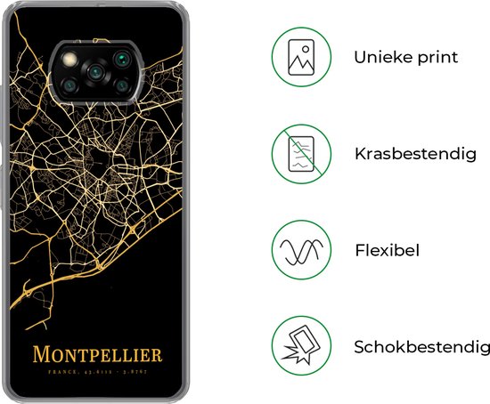 Coque Xiaomi Poco X3 NFC - Montpellier - Carte - Or - Coque de téléphone en Siliconen