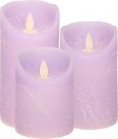 Bougies LED Anna Collection - 3x pièces - violet lilas - 10, 12,5 et 15 cm