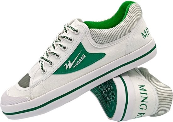 MINGREN student canvas schoenen casual antislip retro sneakers, maat: 32 (wit groen)