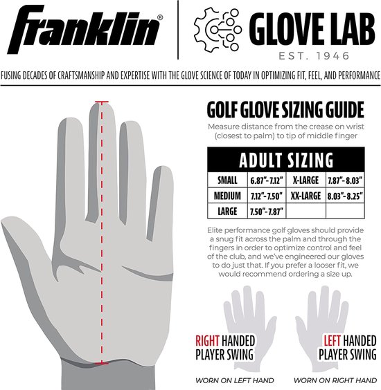 Franklin Cabretta Golf handschoen / glove - wit - links - maat M van Franklin — afbeelding 4