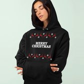 Kerst Hoodie Rendieren - Met tekst: Merry Christmas - Kleur Zwart - ( MAAT XS - UNISEKS FIT ) - Kerstkleding voor Dames & Heren