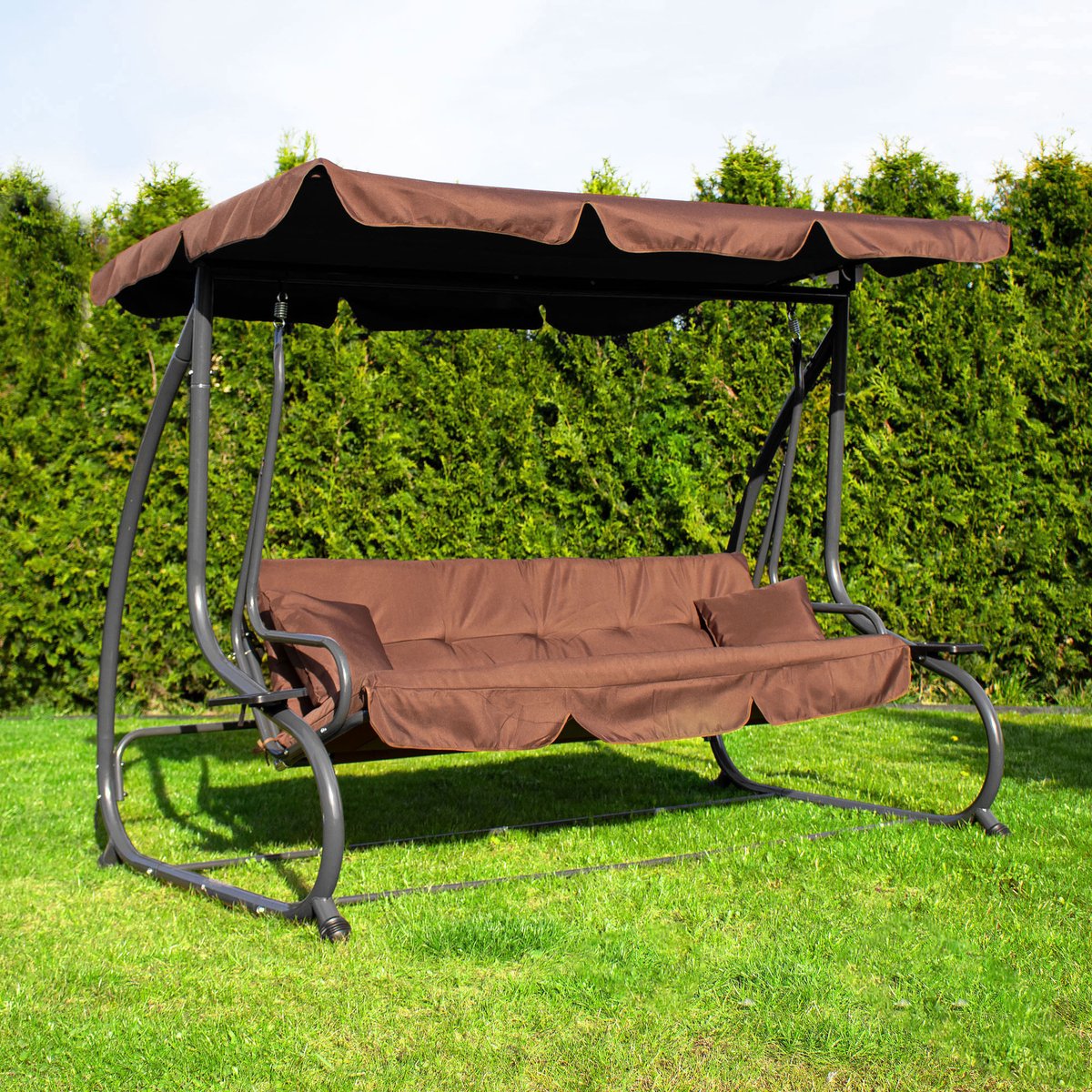 Springos Schommelbank | Linda-Schommel | 4-zits | Waterafstotend | Inclusief 2 Kussens | Verstelbare Luifel | 241 x 120 x 162 cm | Bruin — afbeelding 5