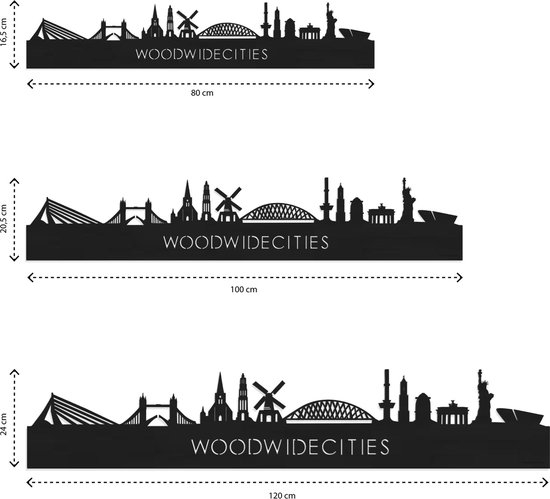 Skyline Dordrecht Zwart hout - 100 cm - Woondecoratie design -  Wanddecoratie met LED... | bol.com