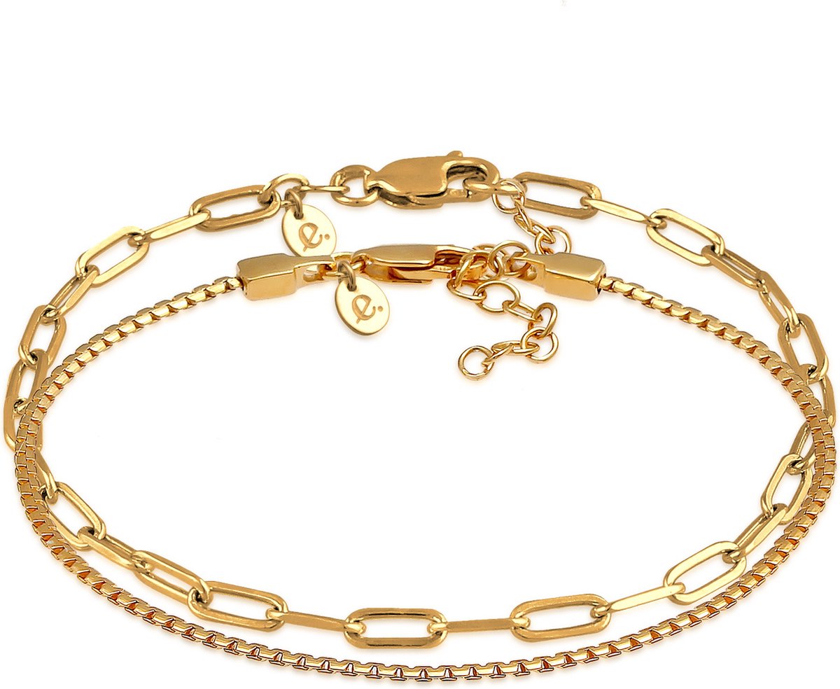 Elli PREMIUM - Armband - Dames Schakels Basis Set van 2 in 925 Sterling Zilver gerhodineerd - Dames