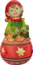 Kristmar Kerst elf – Kerstbeeldje met LED-verlichting – Vrolijk kerstornament – L14xB14xH26 cm – Polyresin - Multicolor