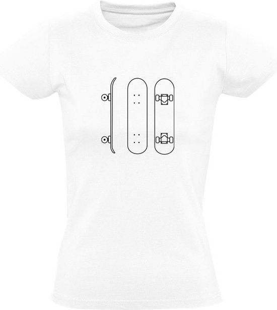 Foto: Skateboard dames t shirt sport skaten halfpipe tekening wit