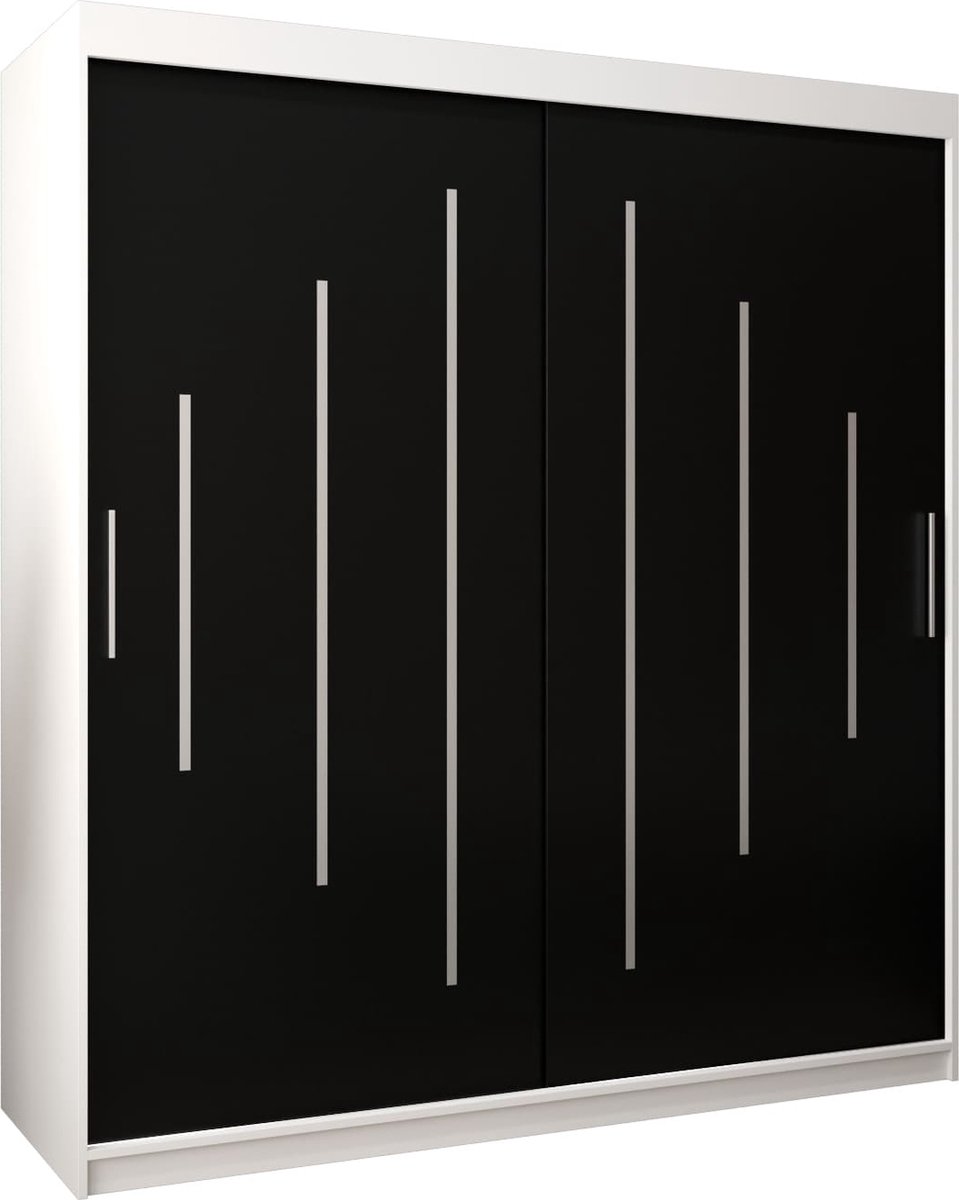 InspireMe - Kledingkast met 2 schuifdeuren, Modern-stijl, Een kledingkast met planken (BxHxD): 180x200x62 - MALTESE 180 Wit Mat + Zwart