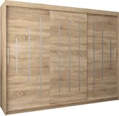 InspireMe - Kledingkast met 3 schuifdeuren, Modern-stijl, Een kledingkast met planken (BxHxD): 250x200x62 - MALTESE 250 Sonoma Eik