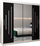 InspireMe - Kledingkast met 2 schuifdeuren, Modern-stijl, Een kledingkast met planken en een spiegel (BxHxD): 200x200x62 - MALTESE I 200 Wit Mat + Zwart