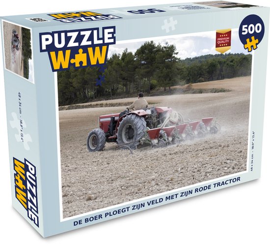 Puzzle Le fermier laboure son champ avec son tracteur rouge - Puzzle - Puzzle 500 pièces