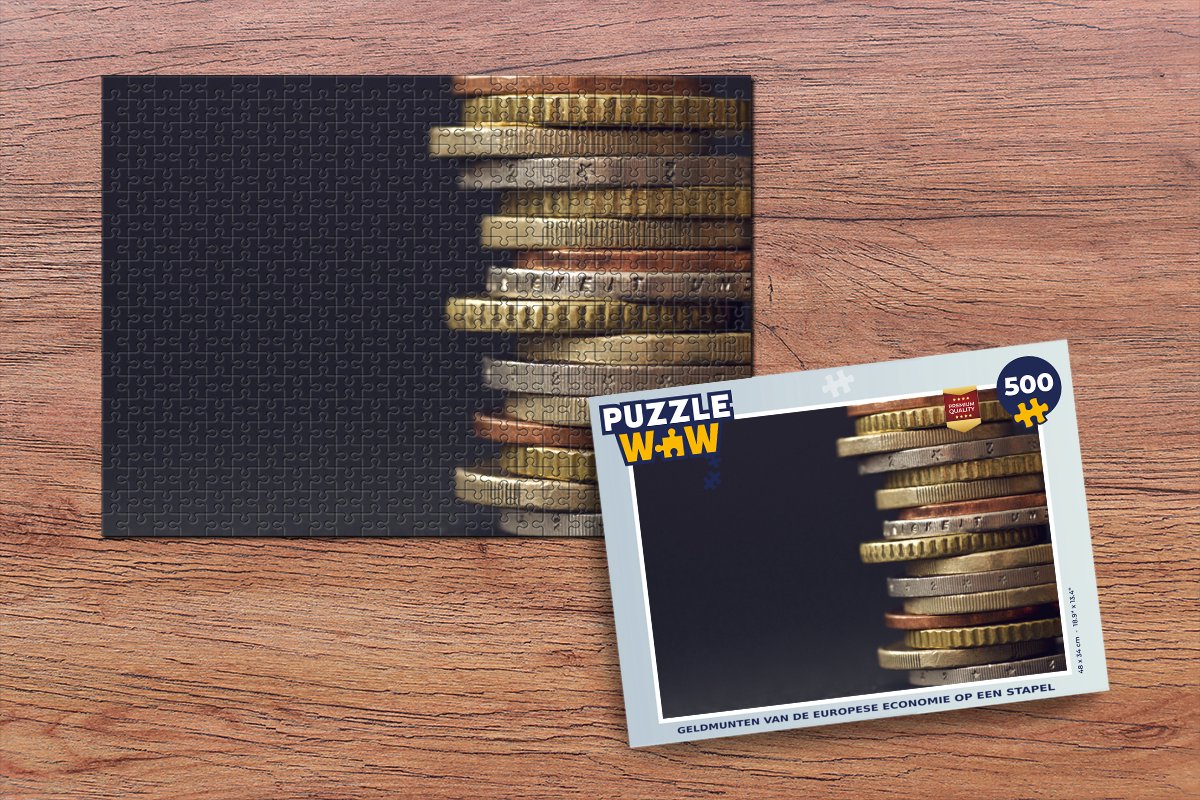 Puzzel Geldmunten van de Europese economie op een stapel - Legpuzzel - Puzzel 500 stukjes