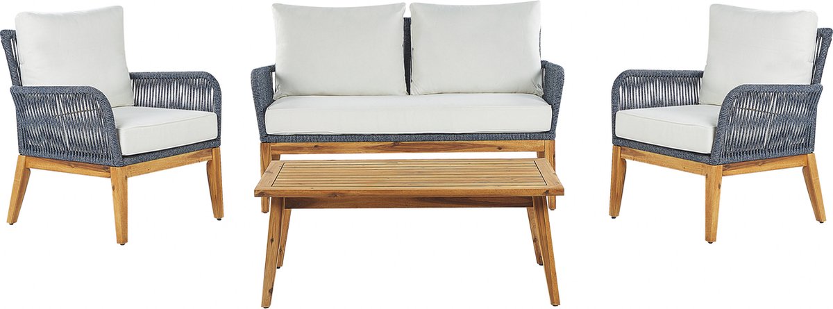 Loungeset met tafel 4-zitter MERANO Acaciahout Gebroken wit