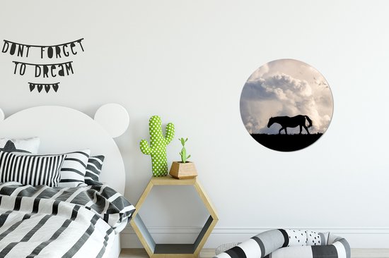 Papier Peint Cercle - Cheval - Nuages - Ombre - 30x30 cm - Cercle Mural - Auto Adhésif - Autocollant Papier Peint Rond